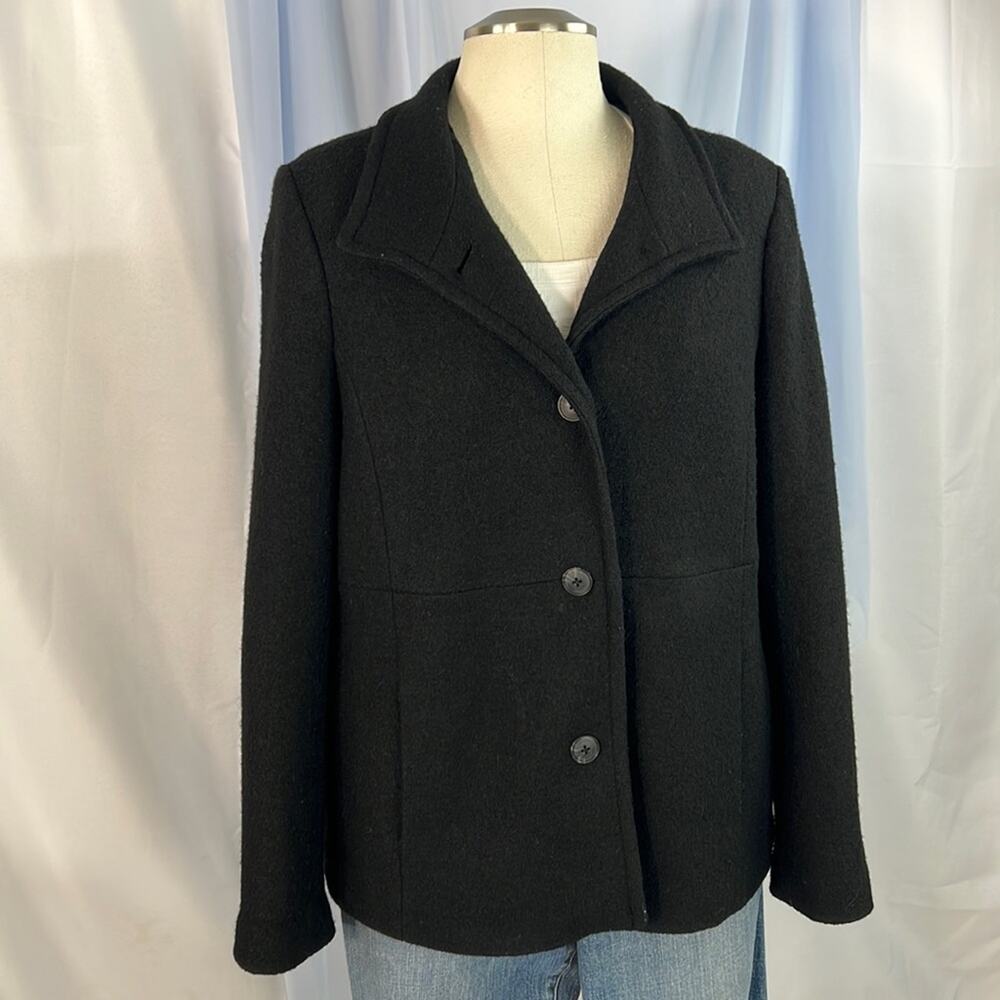 Lands End nautical wool blend black button closure overcoat with pockets size 16